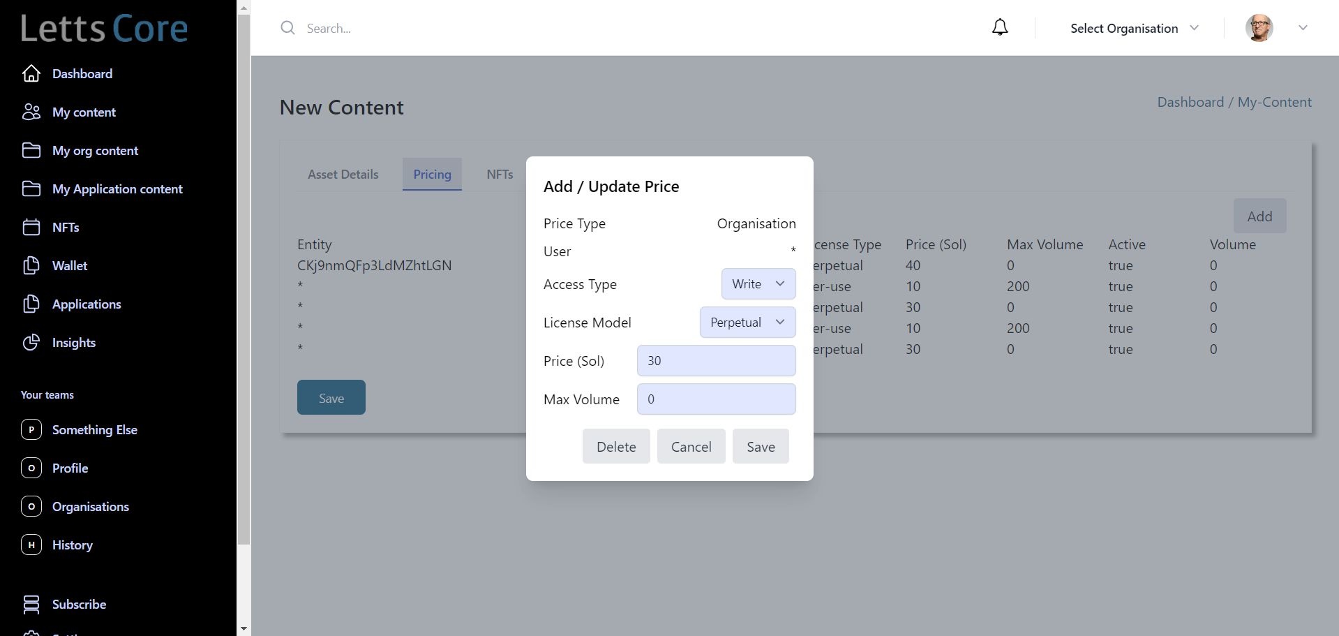 LettsCore Content Monetisation - screenshot